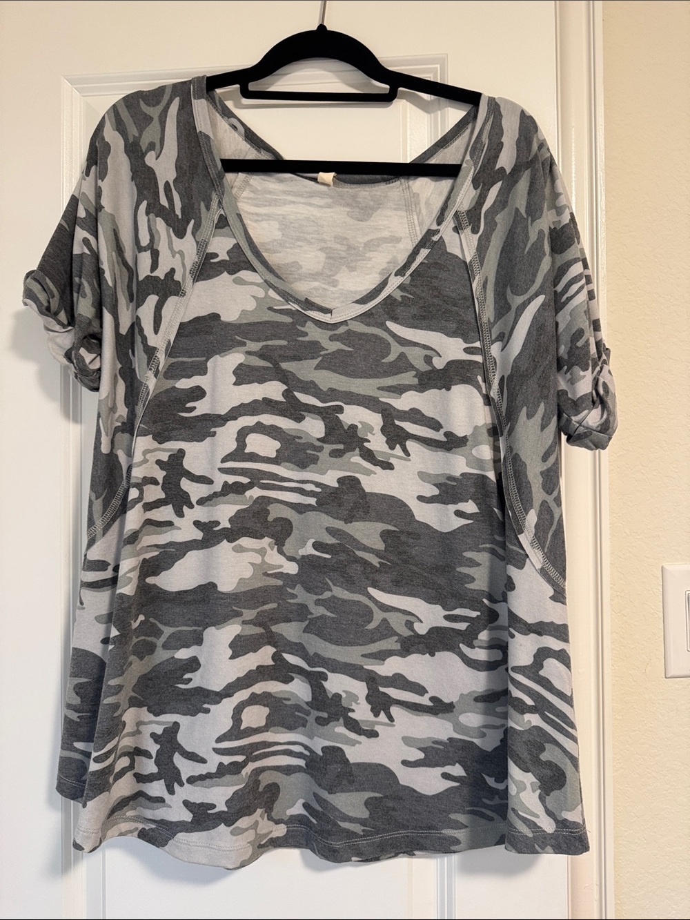 Wishlist Camo Green Flowy Rolled Sleeve Top